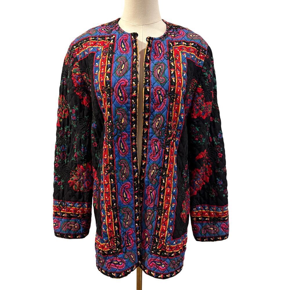Vintage Carlisle Silk Wool Quilted Medium Paisley Floral Jacket Retro Artsy
